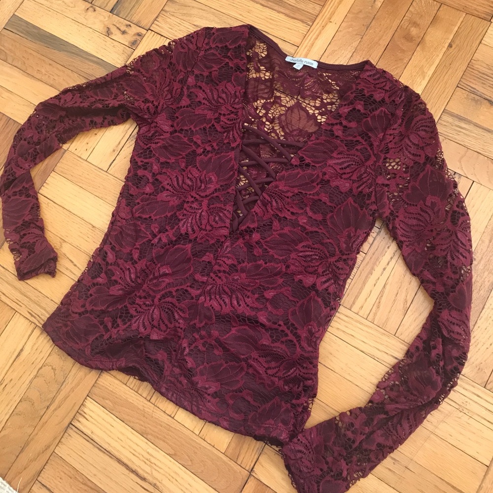 Charlotte Russe maroon stretchy lace top